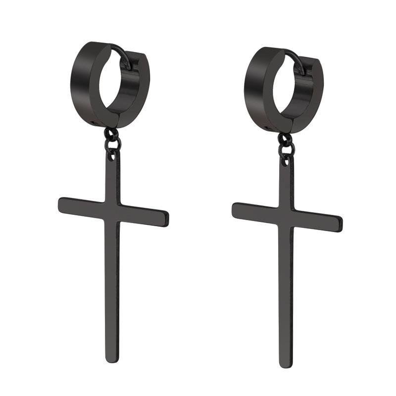 

Fashion Cross Pendant Earring for Men Boy Black Silver Color God Religious Punk Cool Male Jewelry Gift Stainless Steel