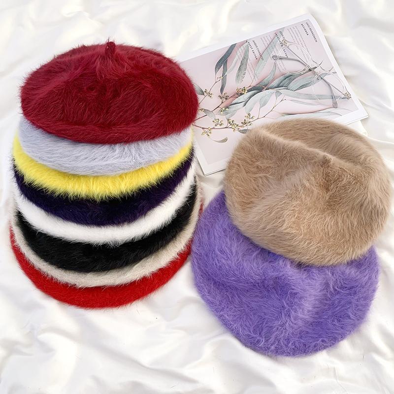 

Japanese sweet plush winter multicolor comfortable beret for women, White