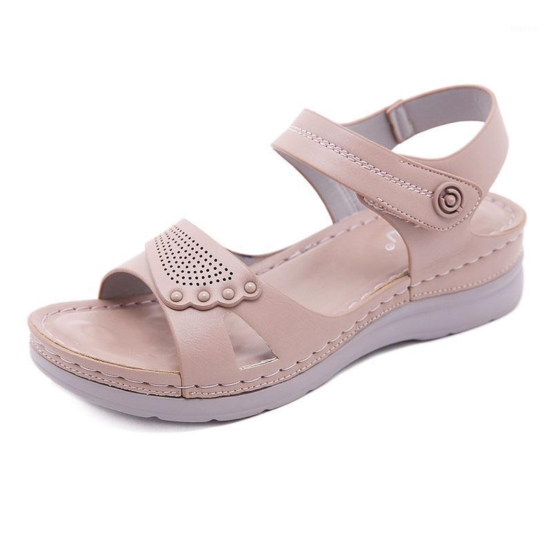 

2021 Summer Shoes Women Beach Sandals Casual Women Wedges Sandals Soft Ladies Holiday Shoes Big Size 42 Pink Black A32761