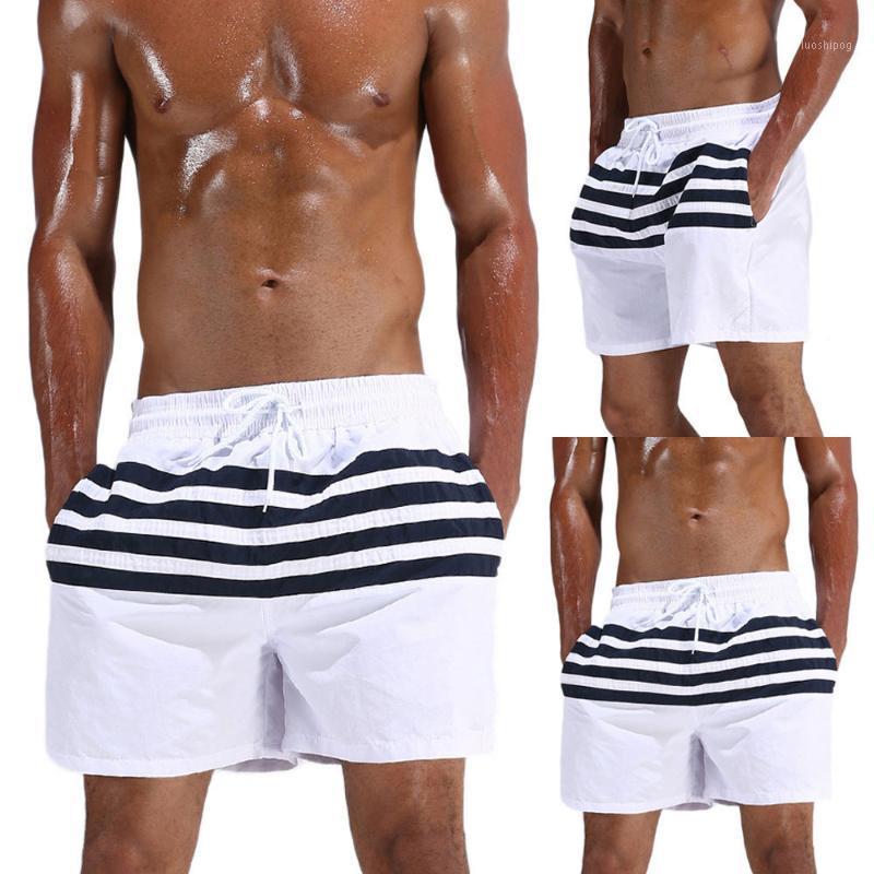 

Pants Men's Swimwear Sports Quick Dry Stripe Beach Shorts Bermudas Trunks Board Pant1, Wh
