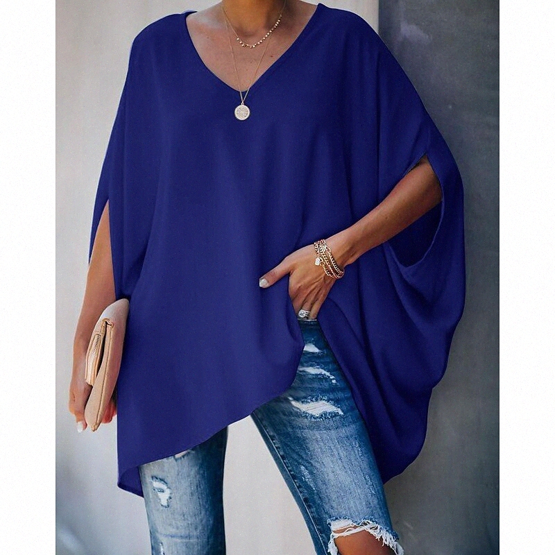 women's Blouse Shirt Plain Print Round Neck Streetwear Tops Batwing Sleeve Loose Blue Blushing Pink Black g9xm#-image-756006982