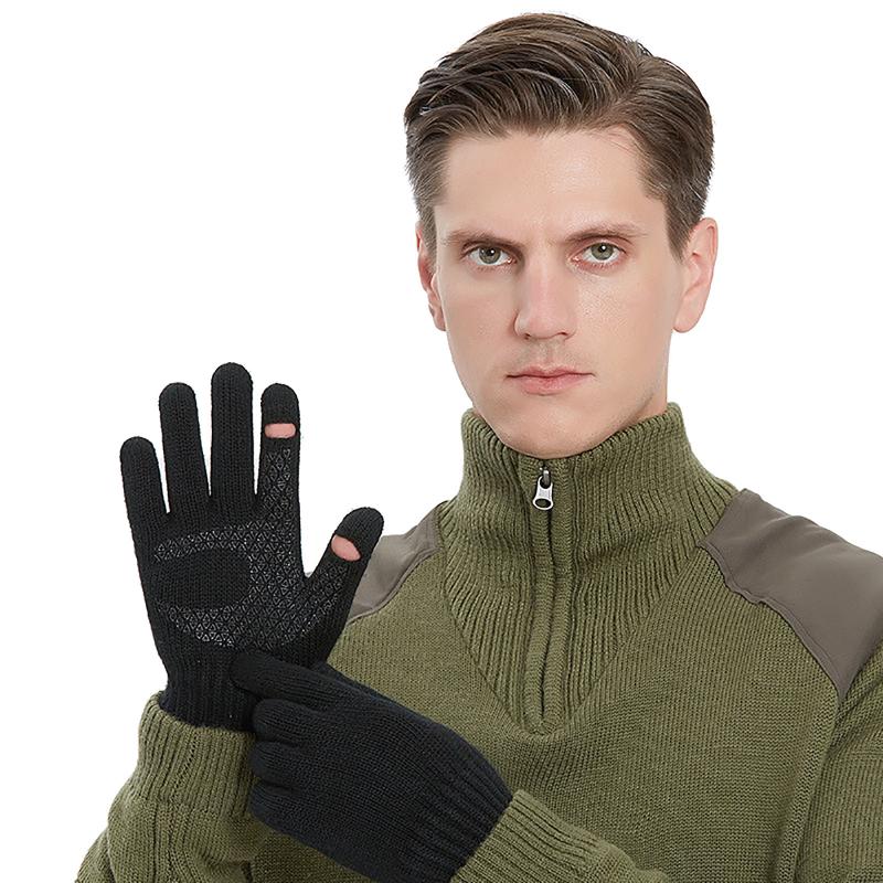 

Tactical Gloves Men's Gloves Solid Knit Keep Plush Thickened Missed Finger Touchscreen On-slip Soft Solid Color