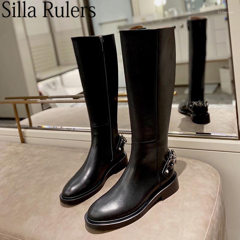 

Round Toe Crystal Knee High Boots Woman Genuine Leather Women's High Boots Runway Cahin Desgin Knight For Woman 20201, Black ankle