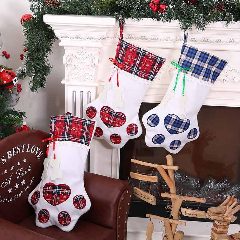 

Merry Christmas Stockings Gift Bag Decor Pet Socks Xmas Tree Ornament Hanging Decoration Deco Noel New Year 2021 Navidad