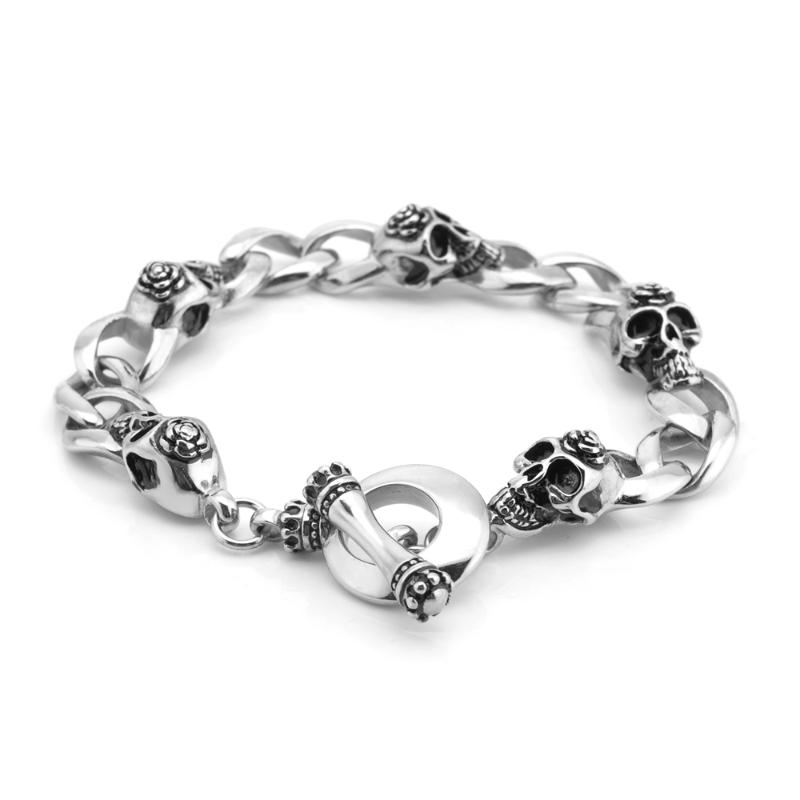 

2020 New Stainless Steel Skull Bracelet Men Retro Hip Hop Jewelry Charm Bracelets for Male