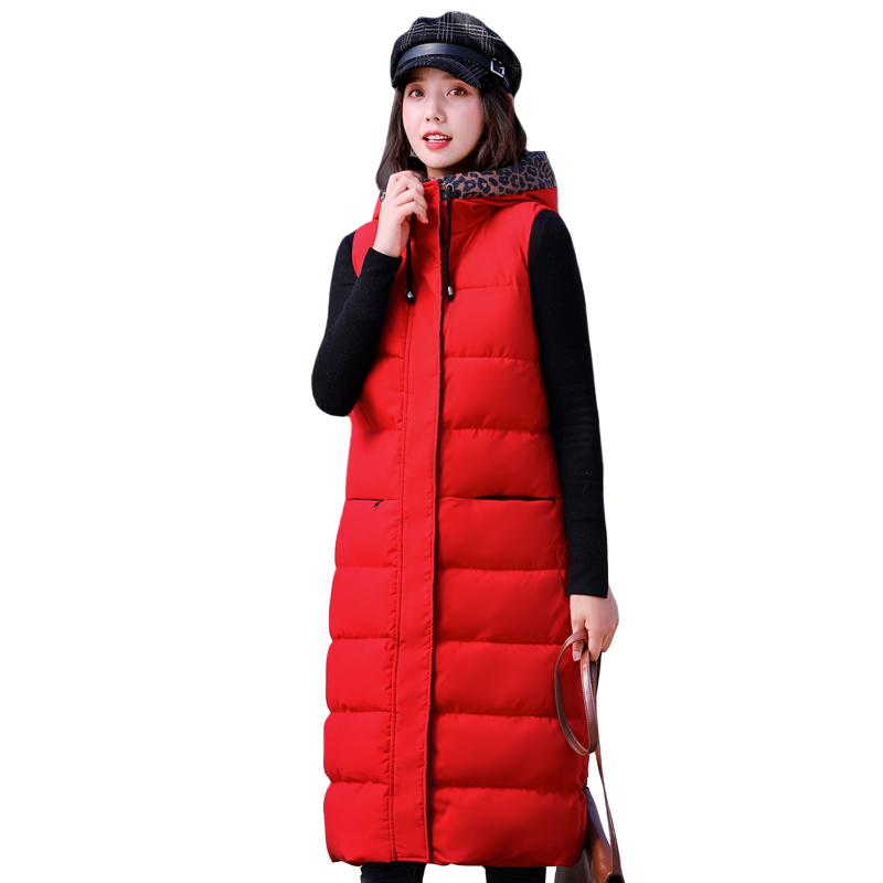 

Plus Size  Sleeveless Jacket Winter Vests Women Hooded Leopard Print Thick Warm Women Winter Sleeveless Coats Black Down Vest, Red