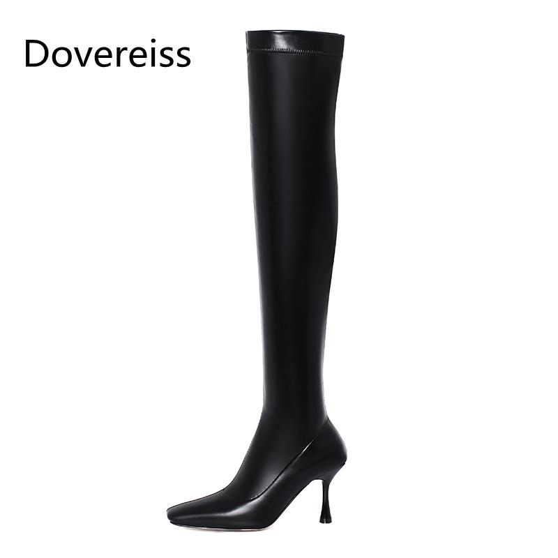 

Dovereiss Fashion Women's Shoes Winter Pointed Toe new Sexy Square toe brown Stilettos heels Over the knee boots 33-42, Black