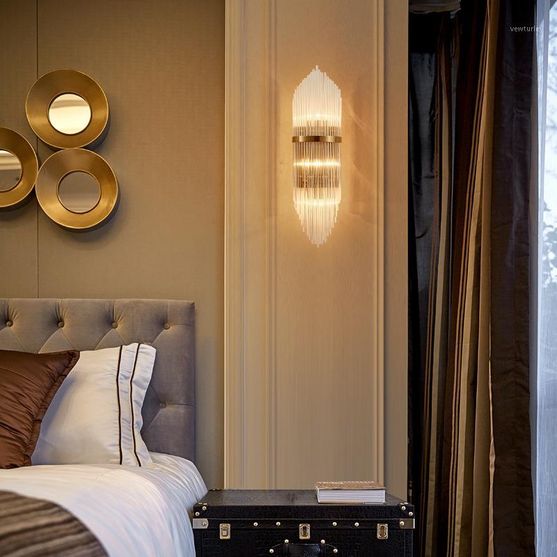 

Creative Golden Luxury Indoor Living Room Crystal Wall Lamp Bedside Lamp Led Post Modern Classic Hotel Aisle Corridor Light1