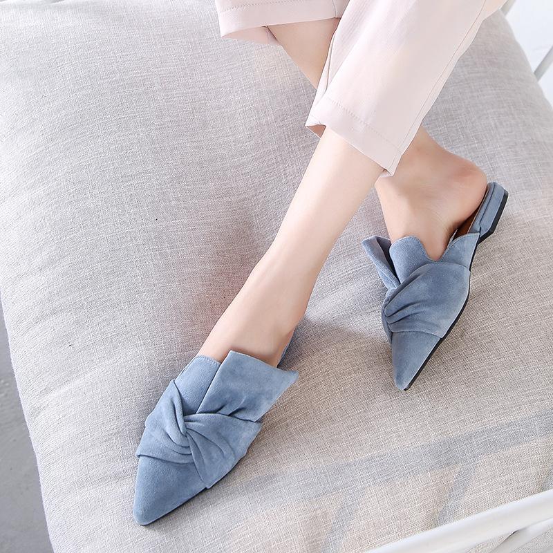 

Sweet Woman Shoes Bow Tie Suede Pointed Toe Low Heels Fashion Solid Color Block Heel Shoes Blue Sandals Ladies Pumps Femal1, Black