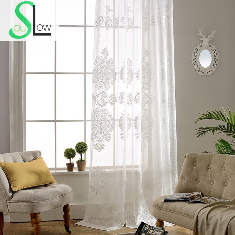 

Slow Soul Curtains White Modern Jacquard French Window Floral For Living Room Cortinas Tulle Sheers Chiffon Bedroom And Kitchen, As pic