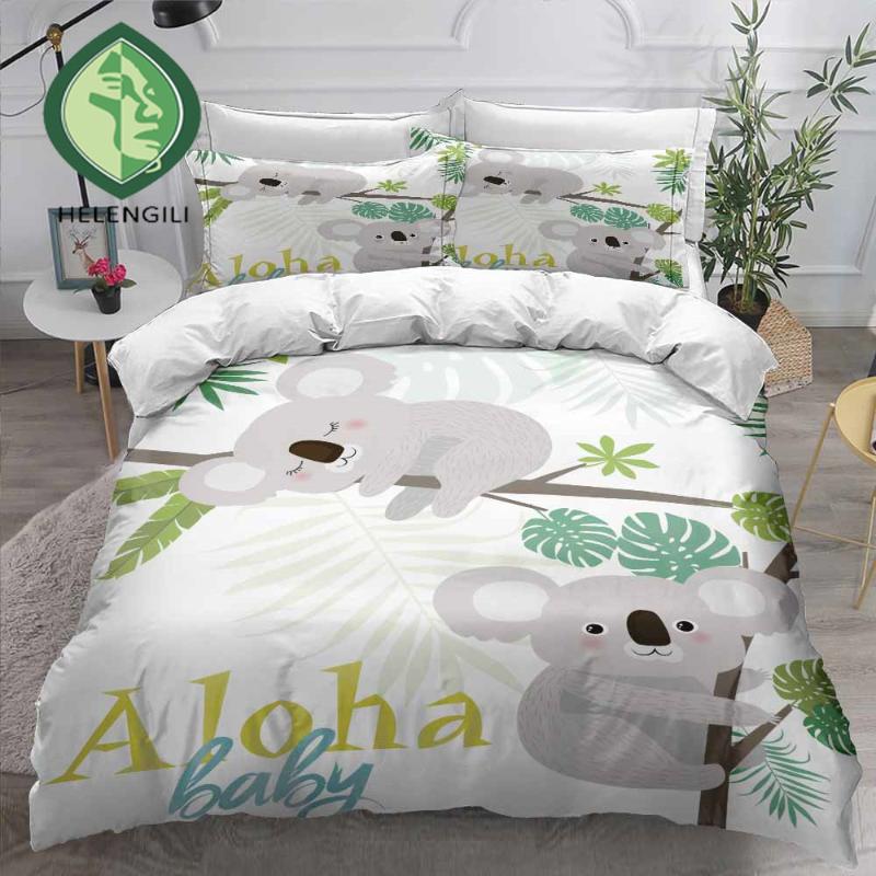 

HELENGILI 3D Bedding Set Koala Print Duvet Cover Set Bedclothes with Pillowcase Bed Home Textiles #KLA23, As pic