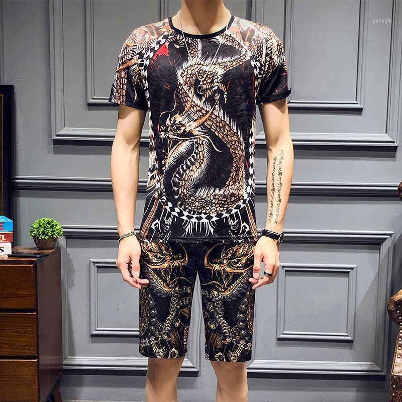 

Dragon Print Summer T Shirts+Shorts Set Men Short Sleeve Shirts Casual Suits Men Clothing Tracksuit Plus Size1, Other