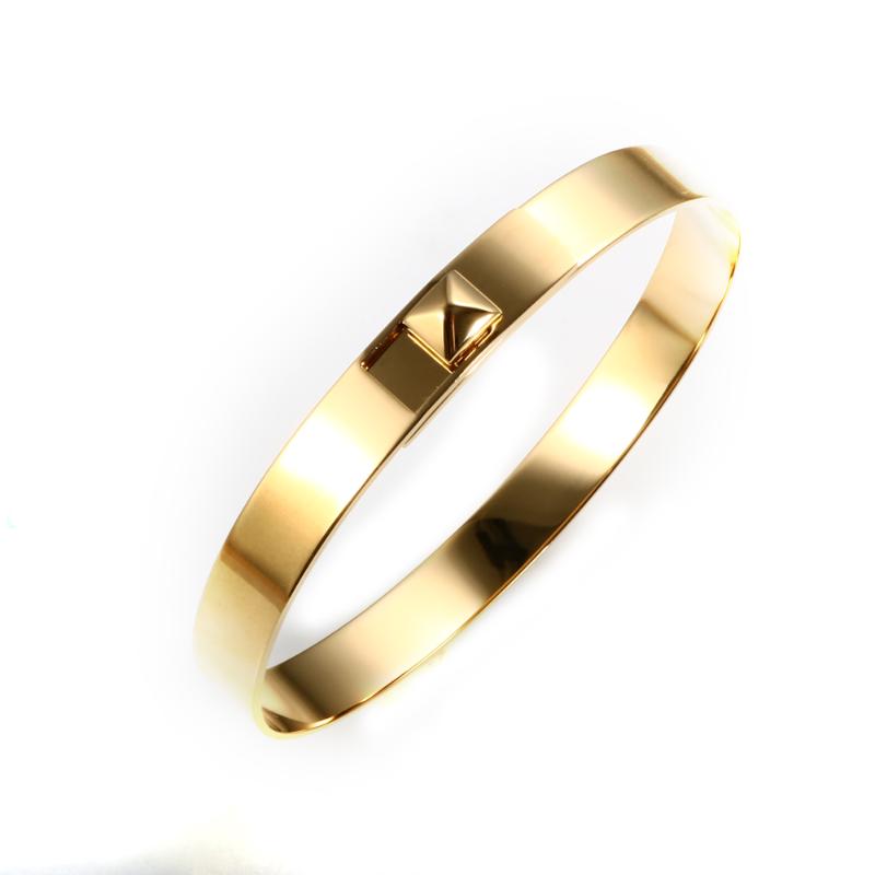 

Simple Rivet Charms Bangle Bracelet For Men Women Punk Gold-plated Pyramid Stainless Steel Luxury Jewelry steampunk pulsera
