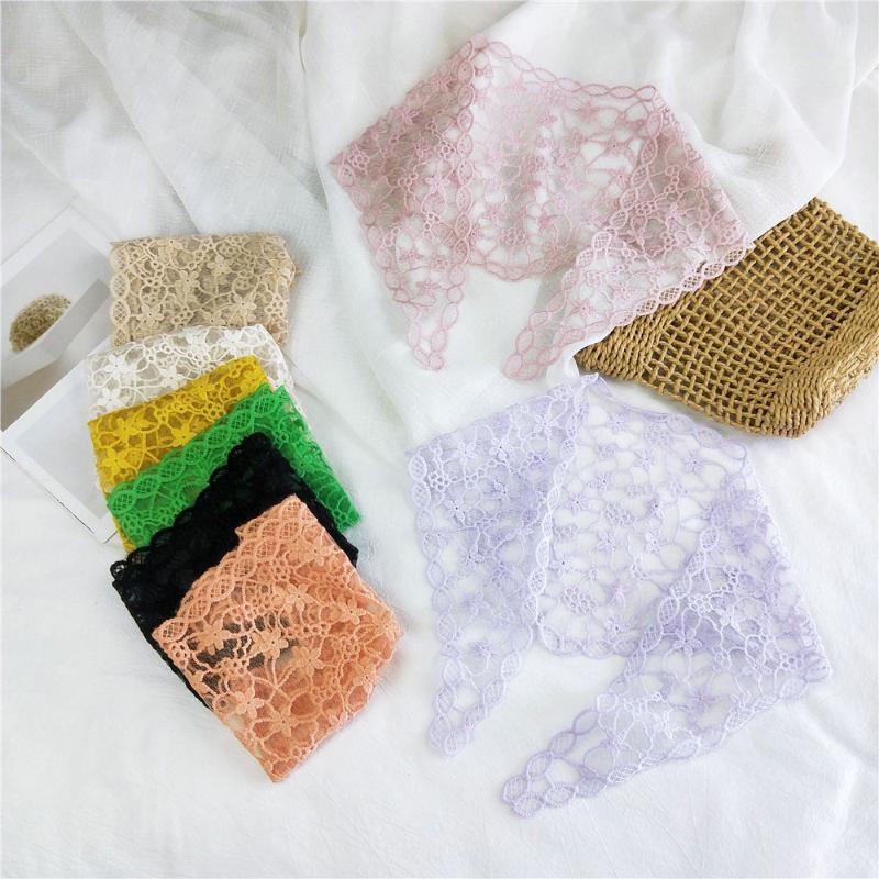

2020 New Designer Black Pink Triangle Lace Head Neck Scarf Shawl Poncho Women Solid Color Hair Shawls and Wraps Bandana Kerchief