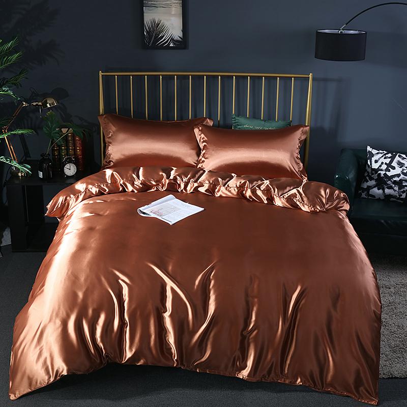

High Quality Silk Purple Bedding Set Satin Bed Linen Set Adult Single Double Bedcover Bedspread on Bed Sheet with Elastic Band, Pink