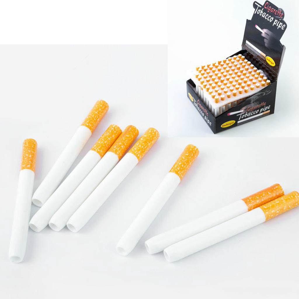 

Cigarette Shape Smoking Pipes Ceramic Cigarette Hitter Pipe Yellow Filter Color100pcs/box 78mm 55mm One Hitter Bat Metal Smoking