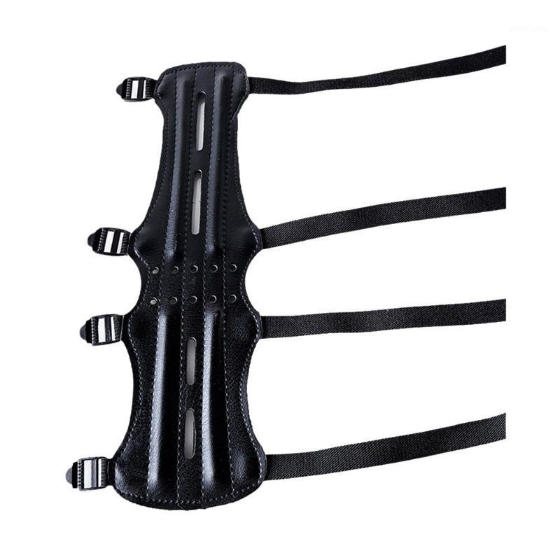 

PU Leather 4-hole Shoot Archery Arm Guard Safety Protection Sports Bow Adjustable Strap Outdoor Hunting Tool1, Black