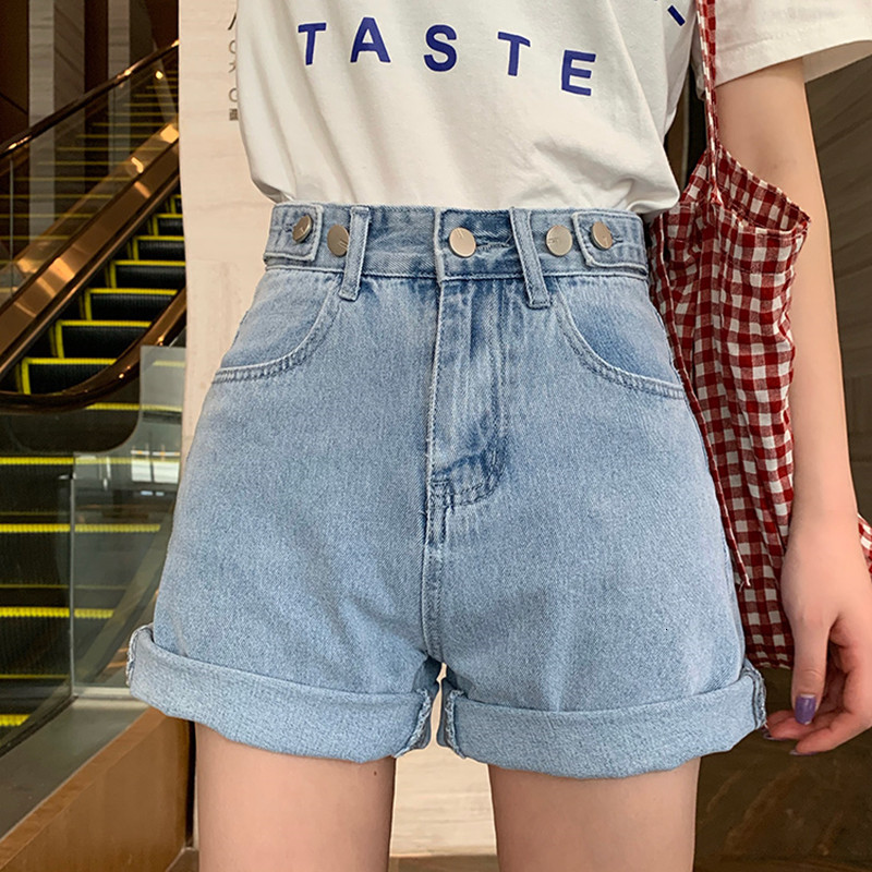 

2021 New 2 high-waisted colors denim jeans for the women ladies summer loose curl adjustable women's short shorts (sy8595) SN5F, Black