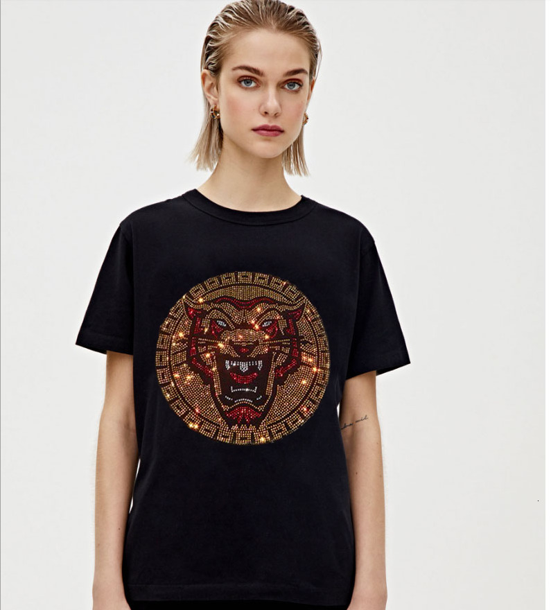 

Clothes 2021 Hot Tshirt New Designer Diamonds Women's T-shirt X3h6, As shown