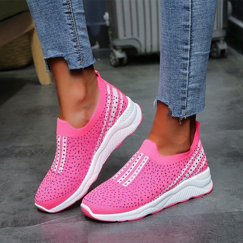 

2021 The New Glass Slippers Shiny Woman's Spring Fall Breathable Soft Woman Shoes Plus Size Sliding Into Sneakers Glmk, Pink