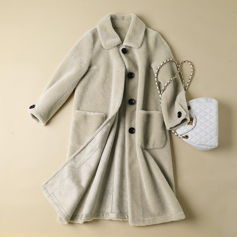 

Lamb Wool Coat Ladies Single-Breasted High Quality Faux Fur Jacket Warm Overcoat Korean Fashion Slim Sheep Shearing Outwear H860, Beige