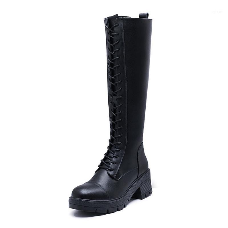 

2020 Warm Winter Boots Women Slim Lace Up Platform Knee High Boots Ladies Long Winter Shoes Over the Knee1, Black