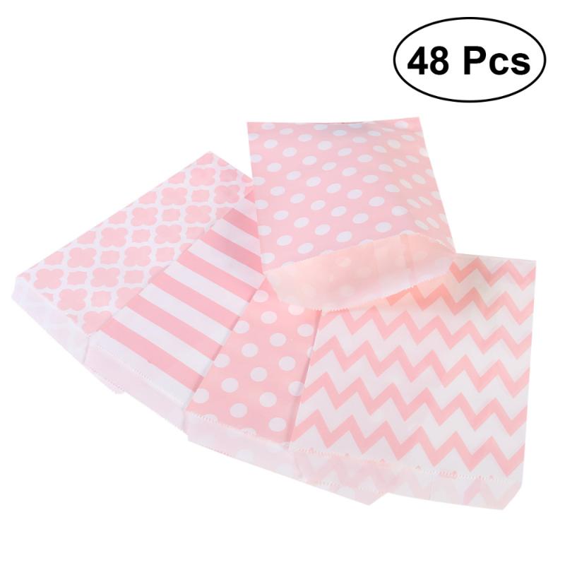 

48pcs Striped Polka Dot Chevron Wedding Candy Bar Bags Party Gift Bags Paper Bag (Pink