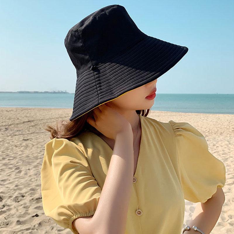 

Solid Color Double Sided Bucket Hat For Women Reversible Panama Sun Hat Summer Ladies Beach Sun Protection Fisherman Hats, Beige