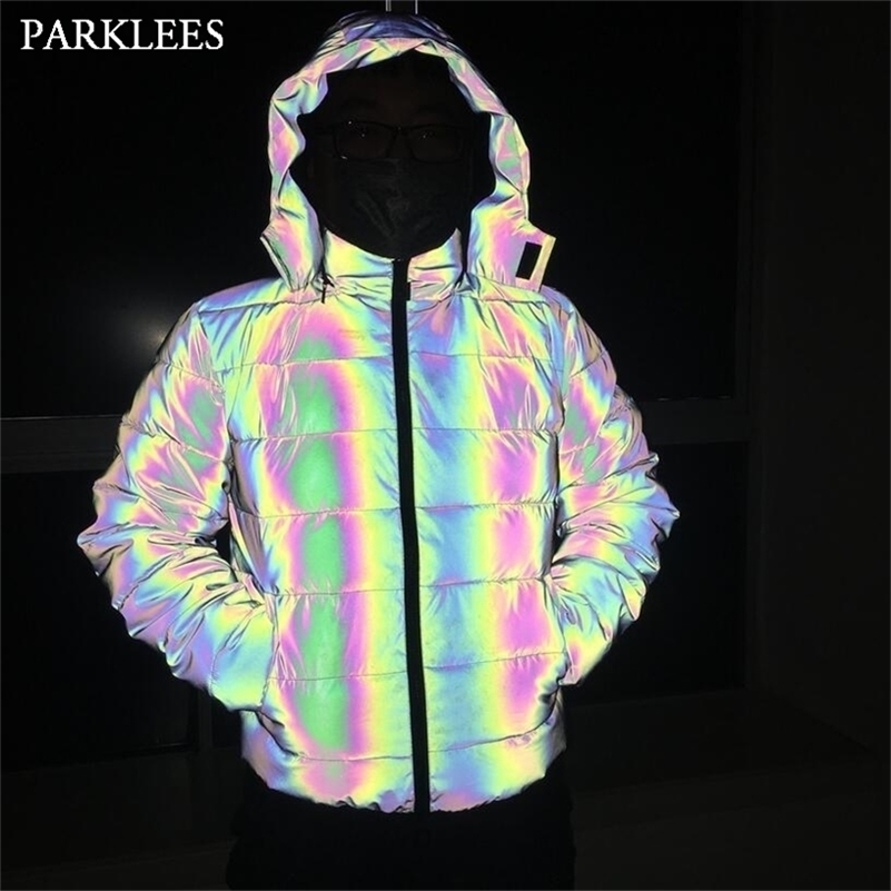 

Full Reflective Winter Jacket Men/Women Hip Hop Thick Parkas Windbreaker Streetwear Warm Jackets Harajuku Coat Outwear XXXL 201116, Solid coat