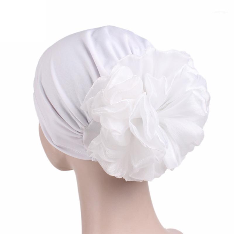 

Pullover Women Hats Turban Keep Warm Ladies Headband Accessories Soft Elastic Cloth Chemotherapy Cap Wrap Side Big Flower Casual1, White