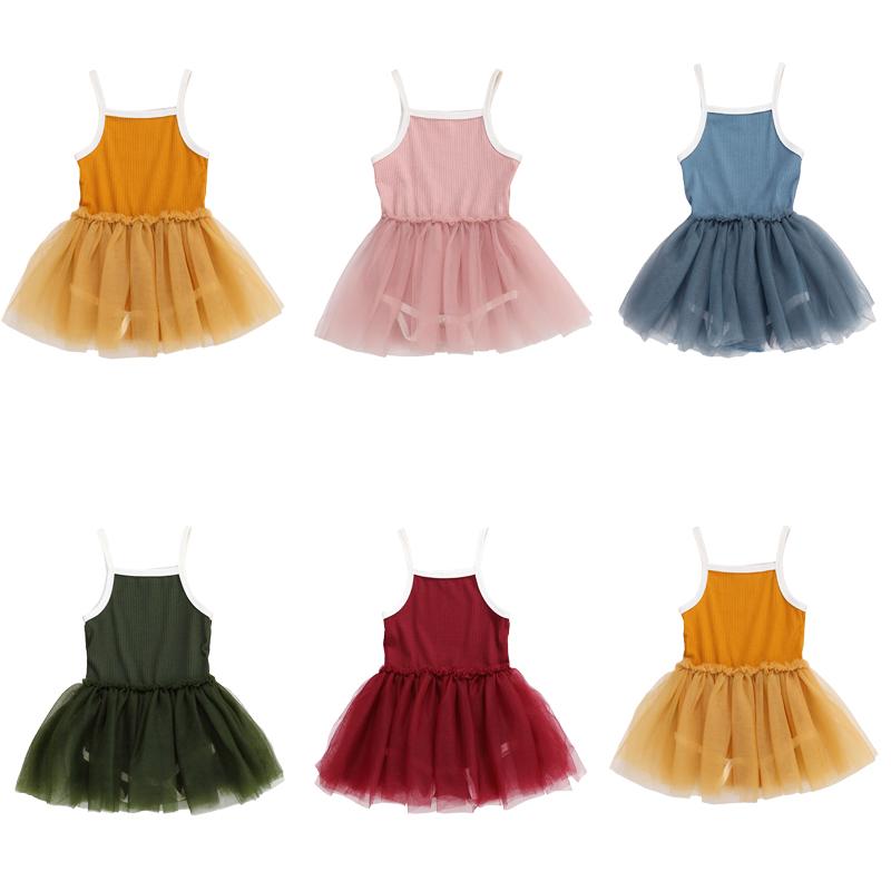 

2020 New Fashion Spring Dresses Toddler Infant Kids Baby Girls Knitted Jumpsuits Tulle Casual Princess Dresses Girls Clothes