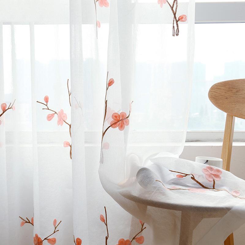 

Chinese Rustic Style Curtains for Living Room Plum Embroidery Tulle Curtain for Kitchen Cafe Sheer Fabrics X290#40, Tulle 01