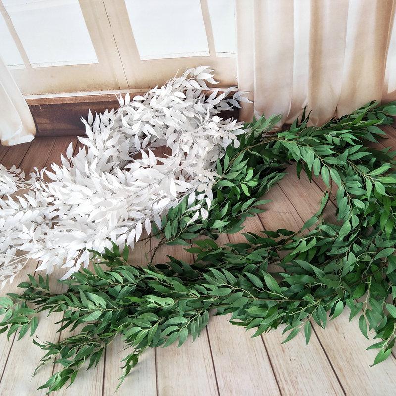 

190CM long green and white willow vine silk olive plant decoration wedding wreath family garden wall