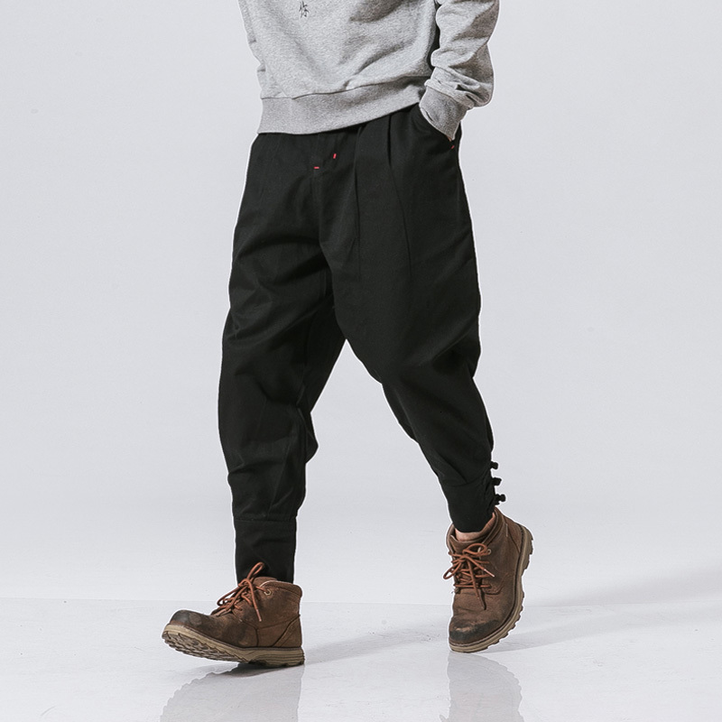 

2021 New Men Jogger Male Fashion Autumn Casual Chinese Button Cross Pants Trousers S6mm, Gray