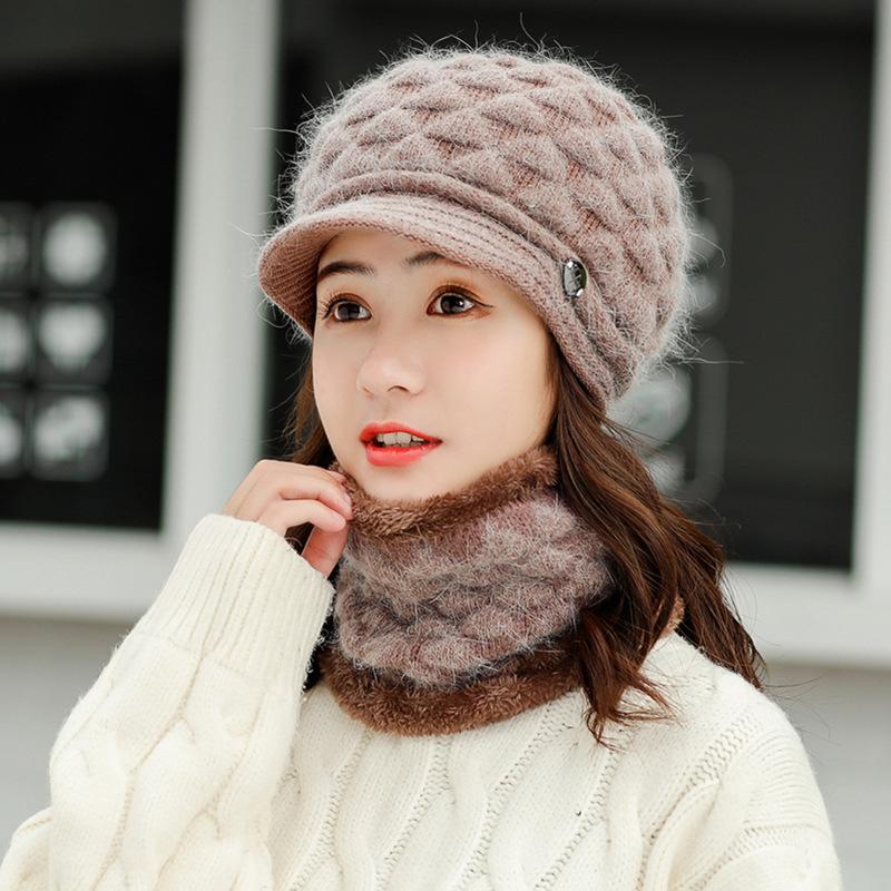 

Winter knitted Beanies Hats Scarf Two Piece Women Thick Warm Beanie Skullies Hat Female knit Letter Bonnet Beanie Caps Outdoor