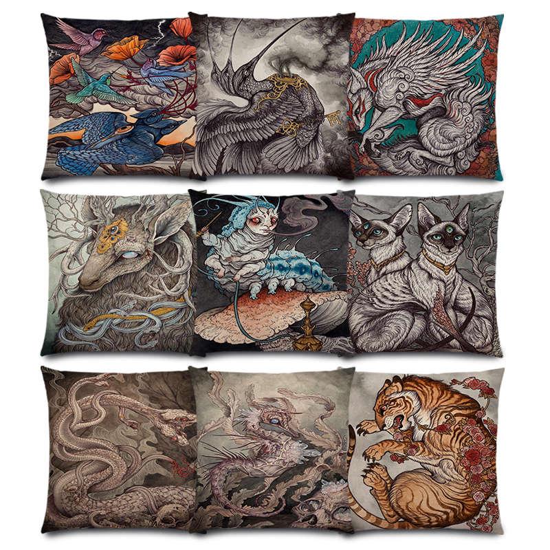 

Dark Magic Creatures Mysterious Monster Amazing Fantasy Animals Cat Deer Bird Tiger Snake Good Cushion Cover Pillow Case, A030420