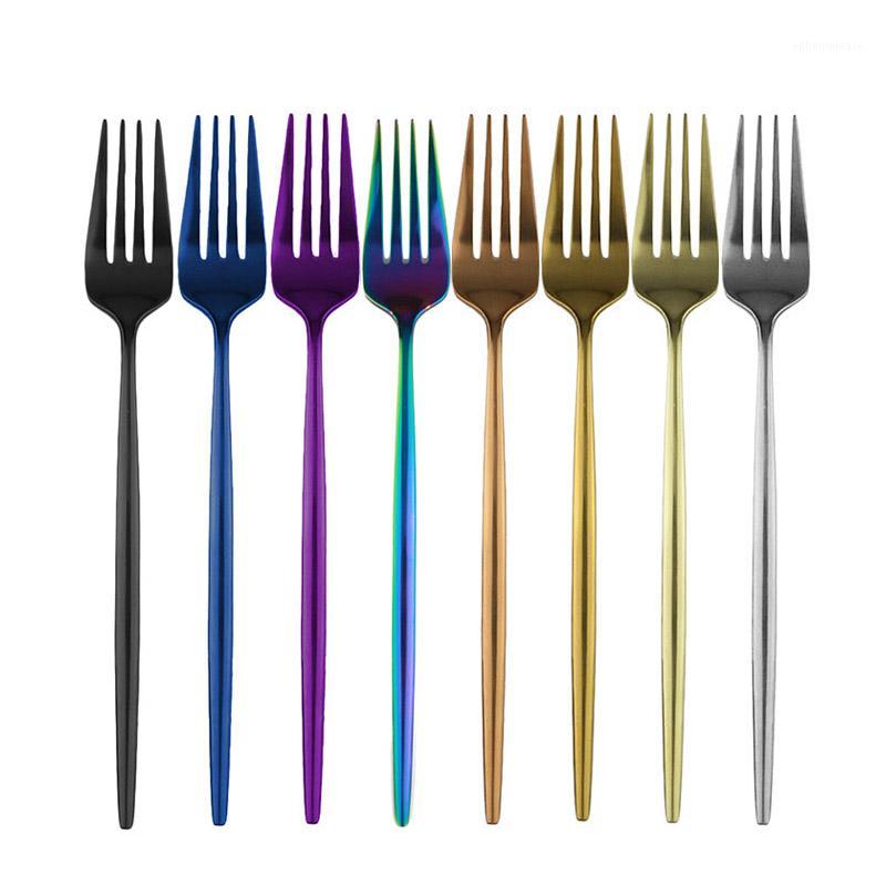 

6Pcs Dessert Fork Colourful Flatware Long Handle Fork Mirror Cutlery Stainless Steel Kitchen Accessories Mini Cake Forks Party1
