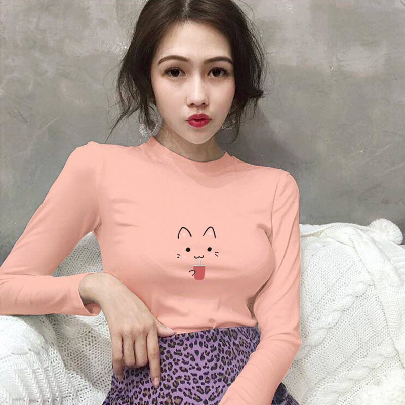 

2021 New Beautiful Woman T-shirts Plus Size Fashion Long Sleeve-neck Harvest Tops Thin Ladies High Street Cotton t XZVH, Yellow