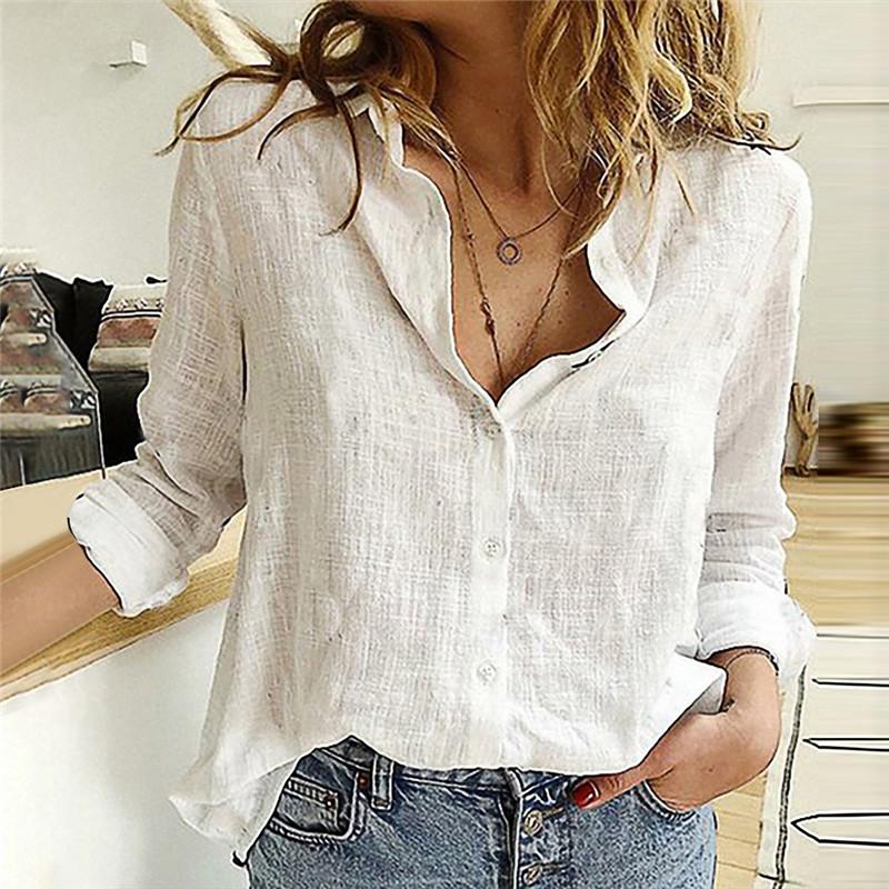 

Women Solid Blouse Cotton linen Casual Long Sleeve Shirt Blouse Button Down Tops Womens Tops and Blouses Loose Shirts Top, Black