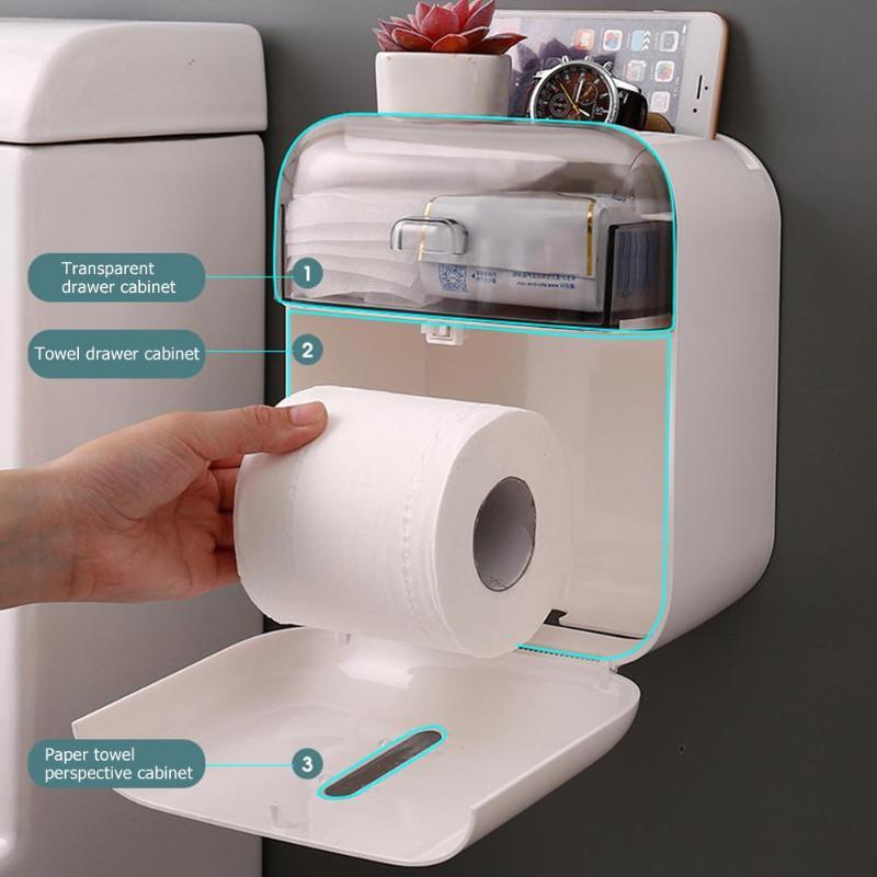 

Waterproof Wall Mount Toilet Paper Holder Shelf Bathroom Tissue Dispenser Roll Paper Tube Storage Box Bedroom Creative Tray