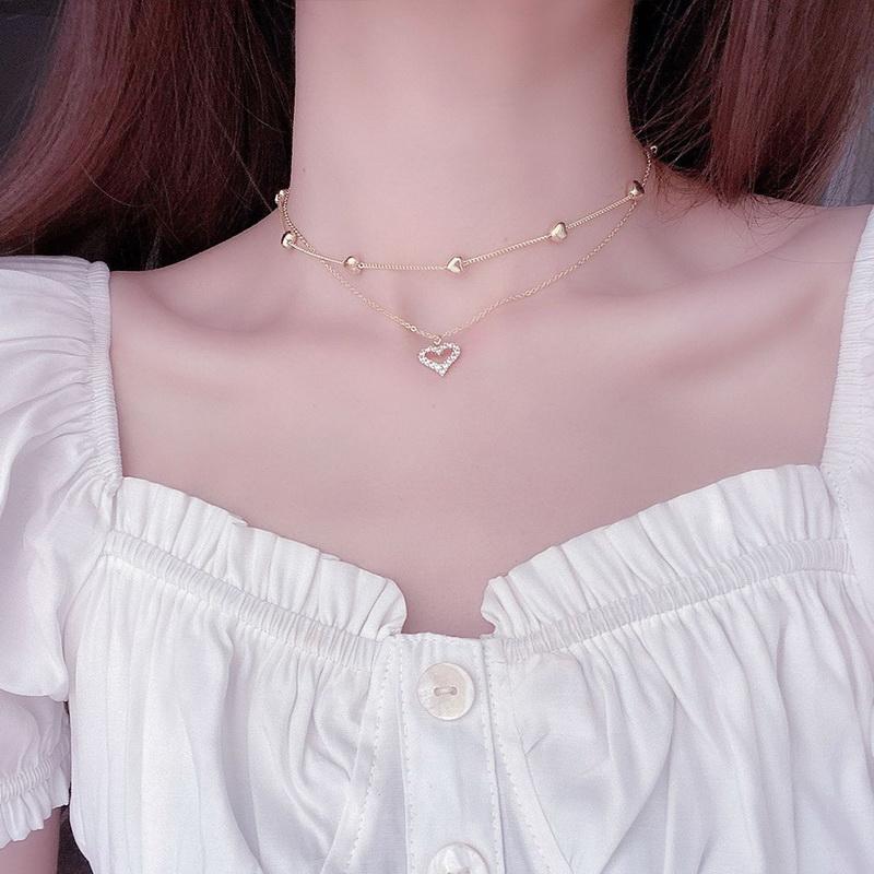 

Kpop Double Layer Heart Chain Choker Necklaces For Women Collar Goth Necklace Aesthetic Jewellery Valentines Party Girl Gifts