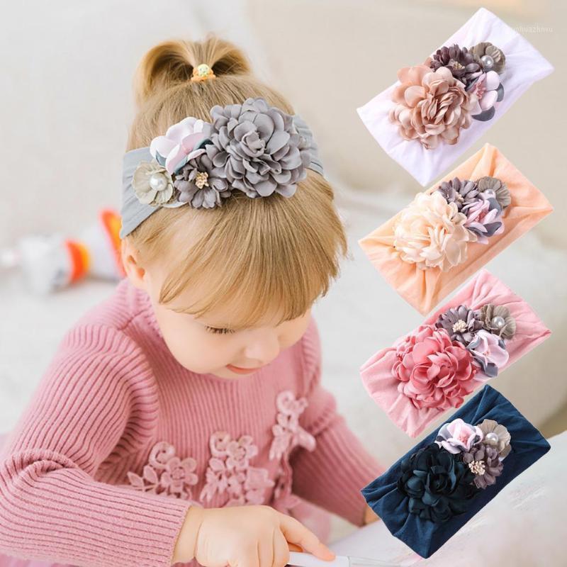 

Fashion Faux Pearl 3D Flower Baby Girl Wide Headband Headwear Soft Hair Band Hairband Wire Scarf Headband Hair Band Accessories1, White