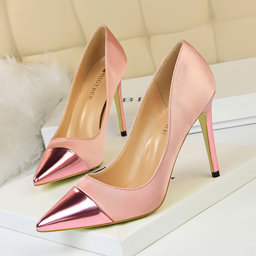 

2021 fashion 10cm women's high heels blue valentine bombs lady satin stiletto tapones fetish sh sheen pink wedding shoes DN63, Red.