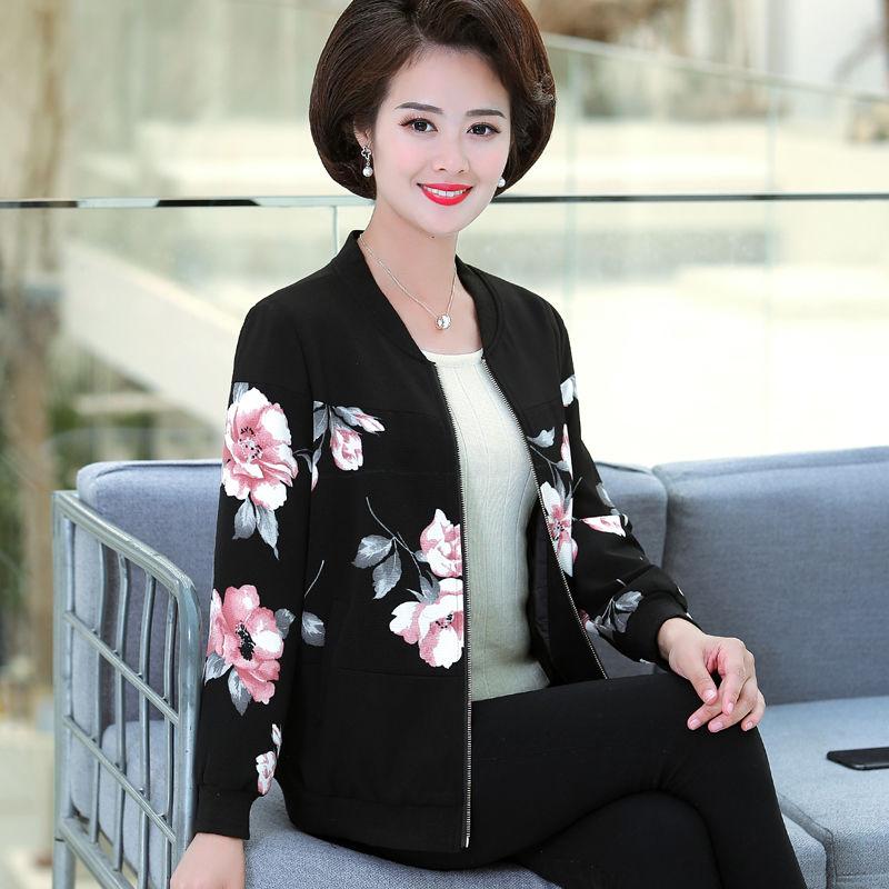 

2021 Mother Jackets Spring Autumn Jacket Female Short Coat New Middle-aged Elderly Women Fashion Casual Baseball Uniform 4XLA497, Black