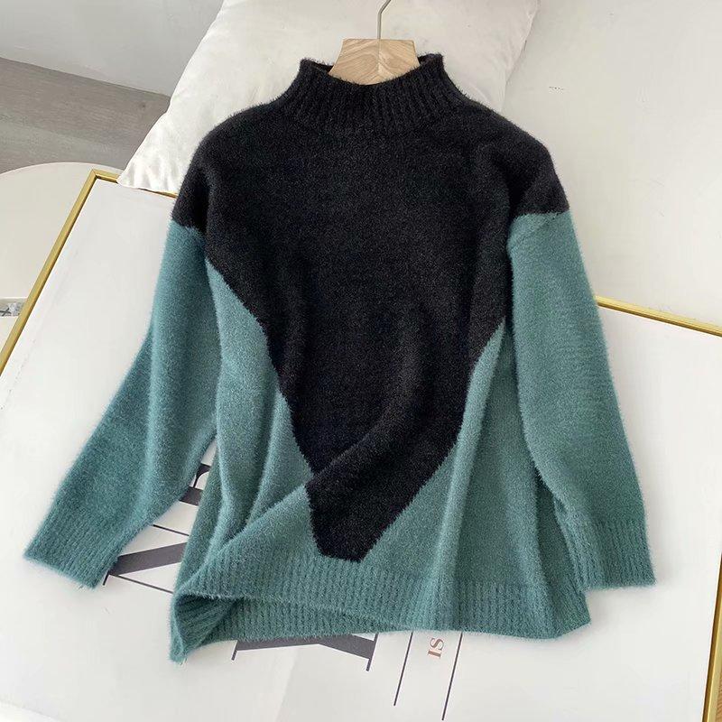 

ZCSMLL Turtleneck Woman Sweaters Long Sleeve Patchwork Colors Loose Big Size top 2020 New Autumn Winter Korea Female sweater