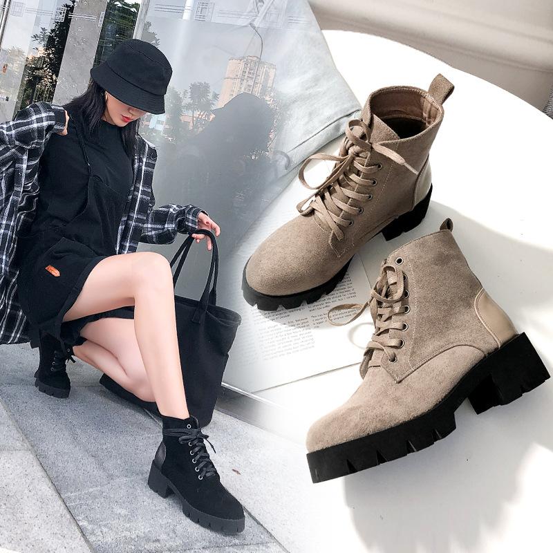 

Casual Shoes Women Matin Boots Cross-tied Fashion Brand New Ladies Ankle Boots Thick Bottom Female botas mujer Motorcycle, Beige