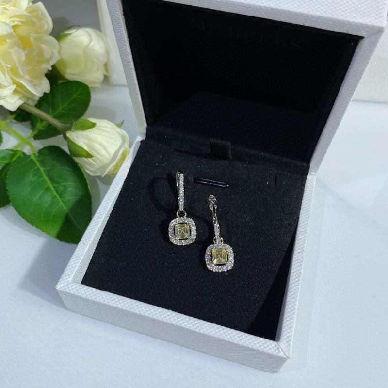 

Dangle & Chandelier Earrings Yellow Square Diamond 925 Sterling Silver Top Jewelry Women Wedding Engagement Party Earrings1