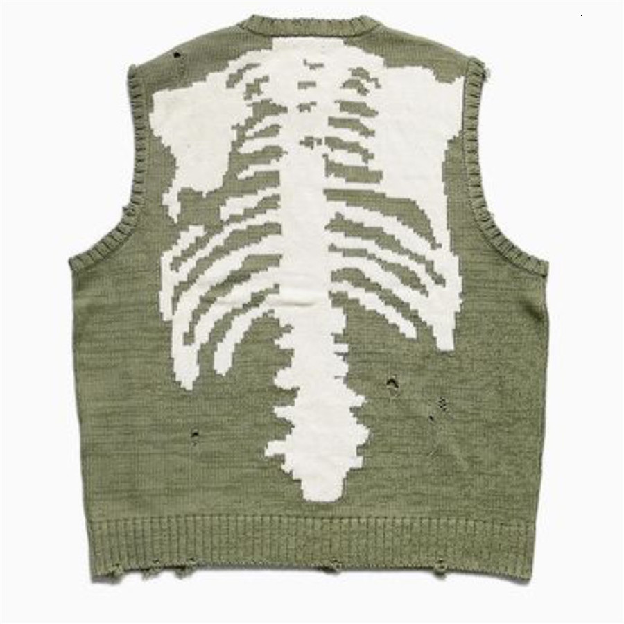 

2021 New Sleeveless Loose Kapital Skeleton Bone Rib Hole Men Woman Crewneck Knit Sweater Vest Sweatshirts E83h