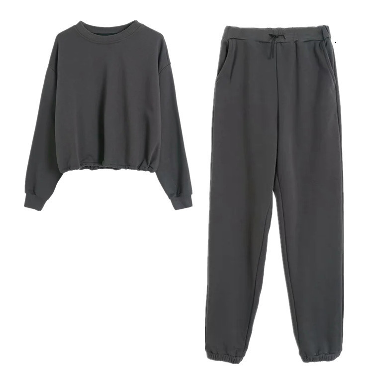 

2021 New Round Collar Waist Paragraphs Short Tracksuit Autumn Long Sleeve Head Fleece + Beam Foot Haroun Pants Eumf, See chart