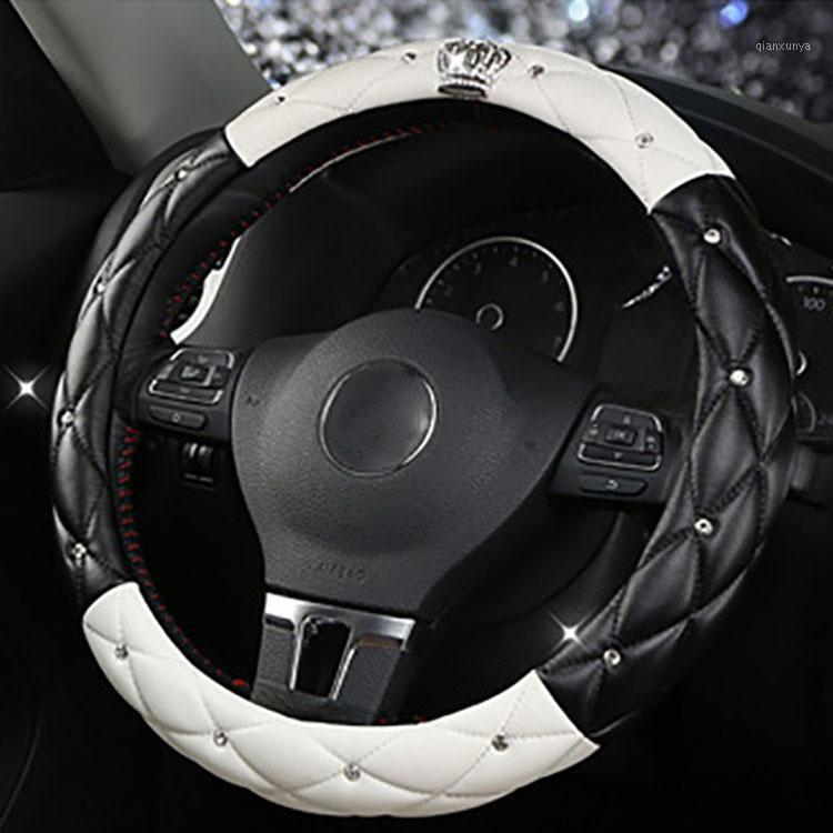 

Fashion Women PU Leather Car Steering Wheel Cover Rhinestones Crystal Seat Belt Car Styling Accessories Interior Mouldings1